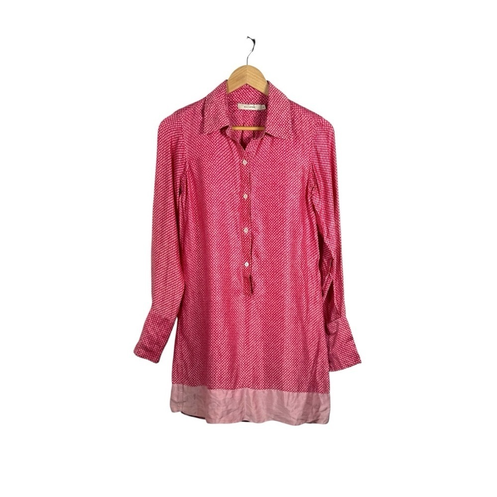 Nili Lotan Women’s Silk Geometric Button Down Shirt Dress Pink/Red S